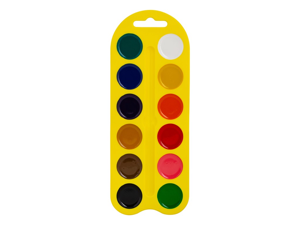 Цветик Набор акварель, пластиковая упаковка желтая с петлей,12 цветов